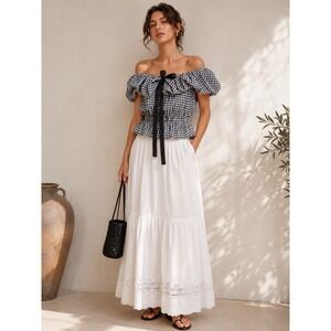 ELAU Gingham Off Shoulder Top S Made In France Coquette French Girl Euro Summer